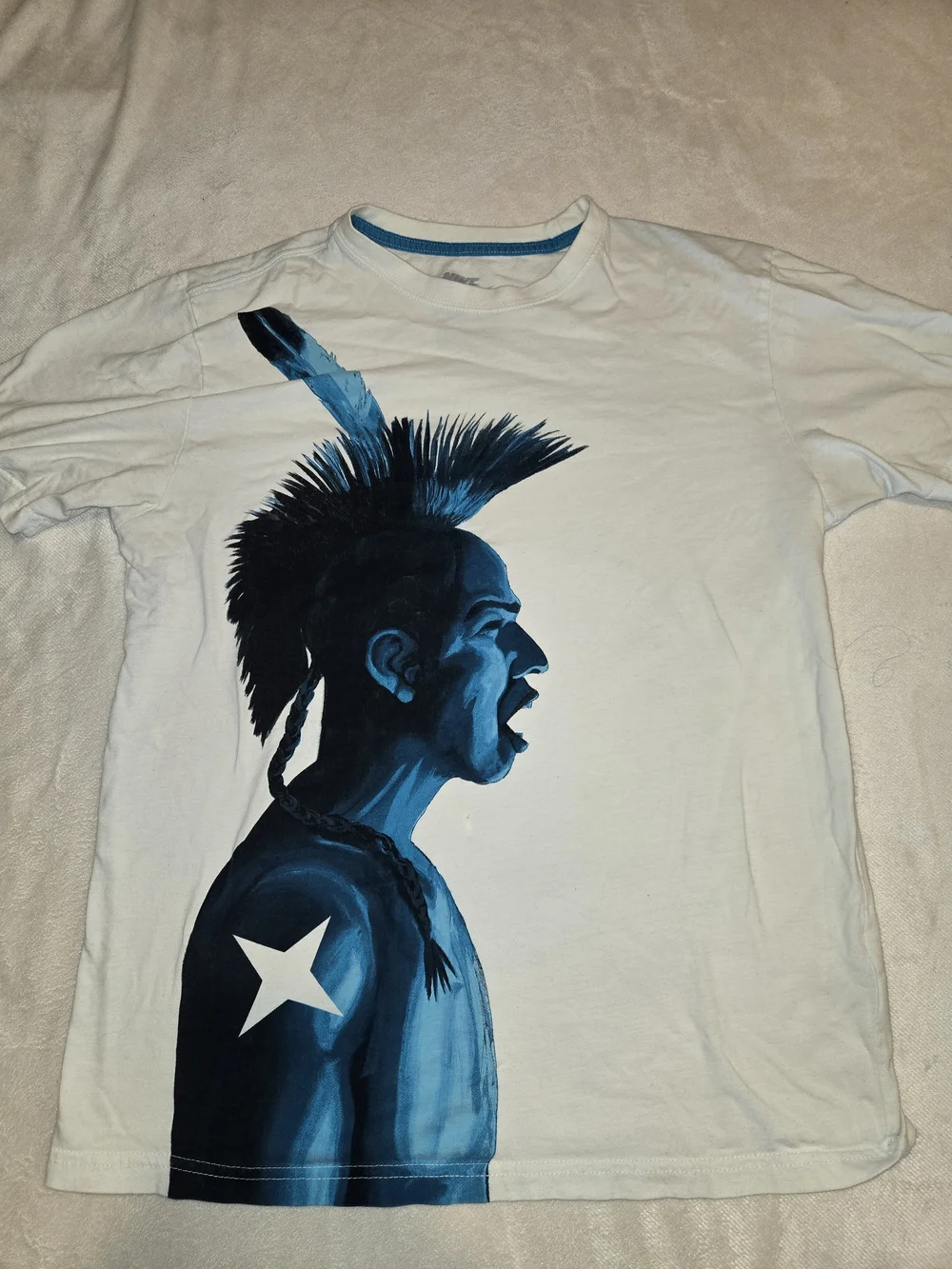 Nike White Short‑Sleeve Crewneck T‑Shirt with Blue Profile Graphic Warrior Tribe